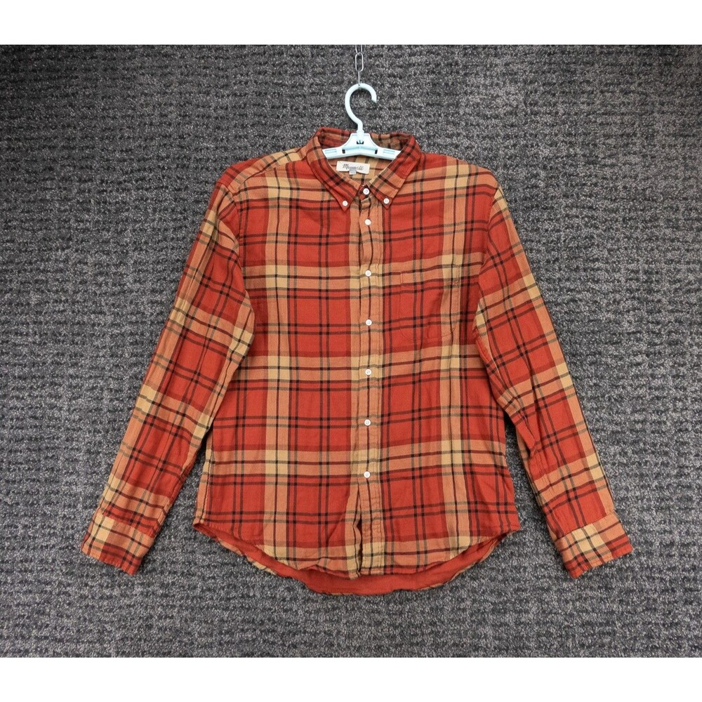 Madewell Shirt Mens Large Rust Red Plaid Flannel Long Sleeve Casual Outdoor